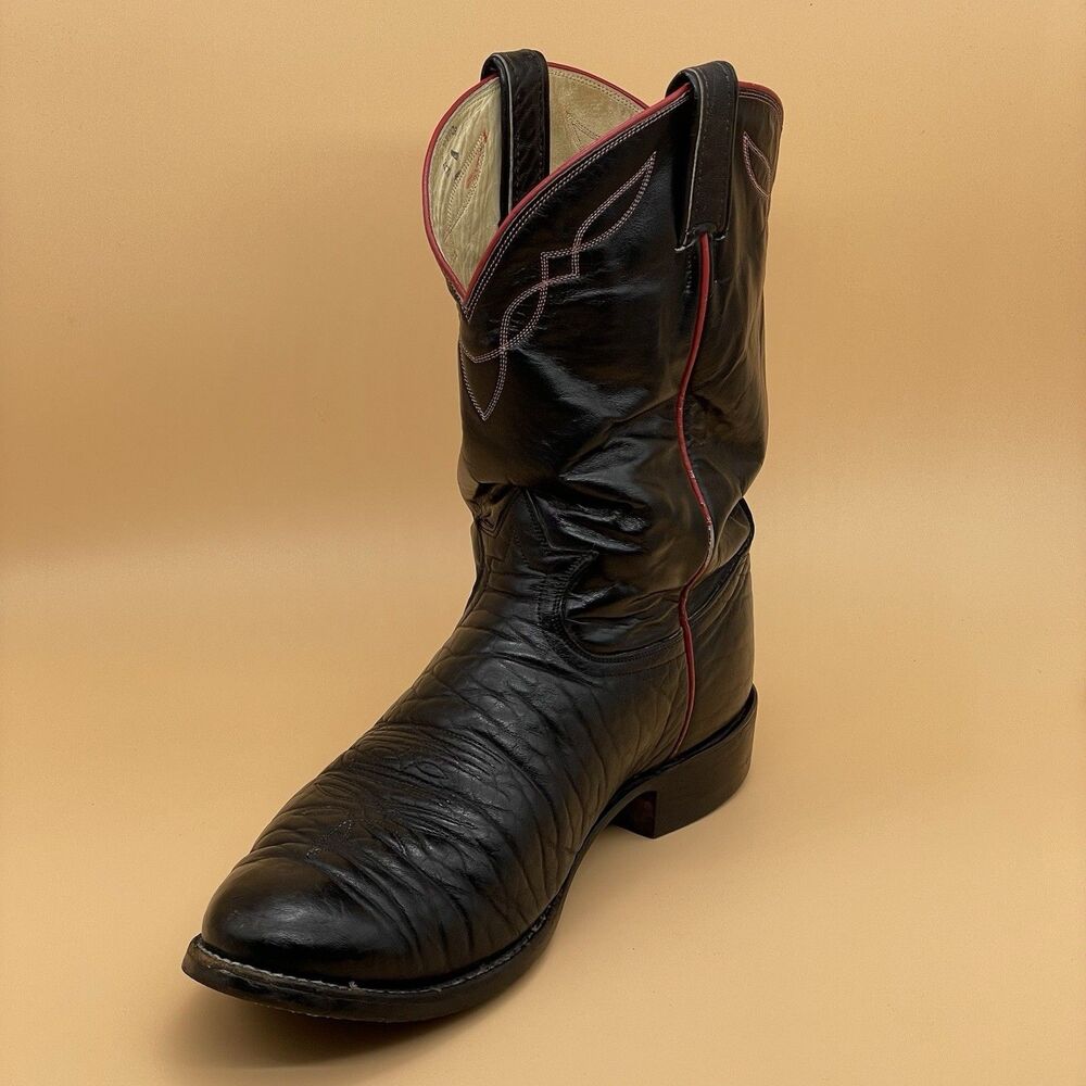 Tony Lama 2022 Western Cowboy Boss Boots Men's 9 Black Red Texas USA Country